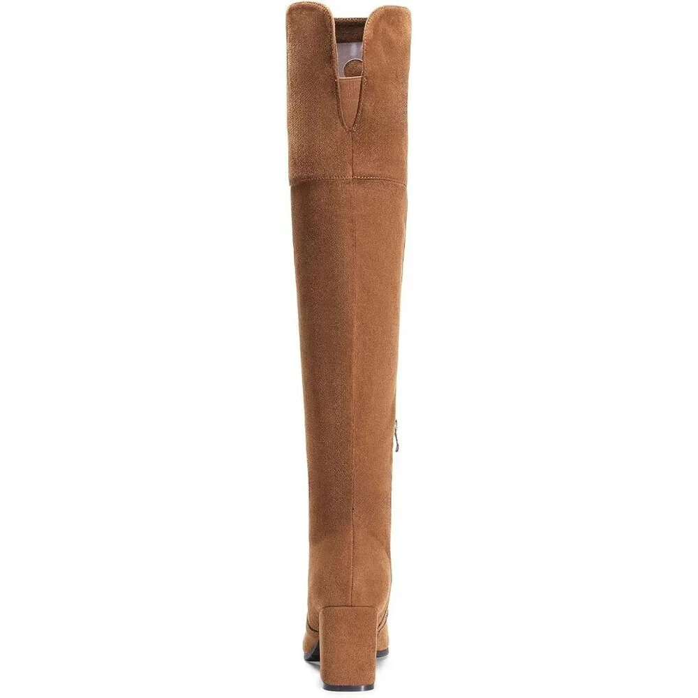 Women's Brown-suede Faux Suede Thigh High Block Heel Over The Knee Long Boot